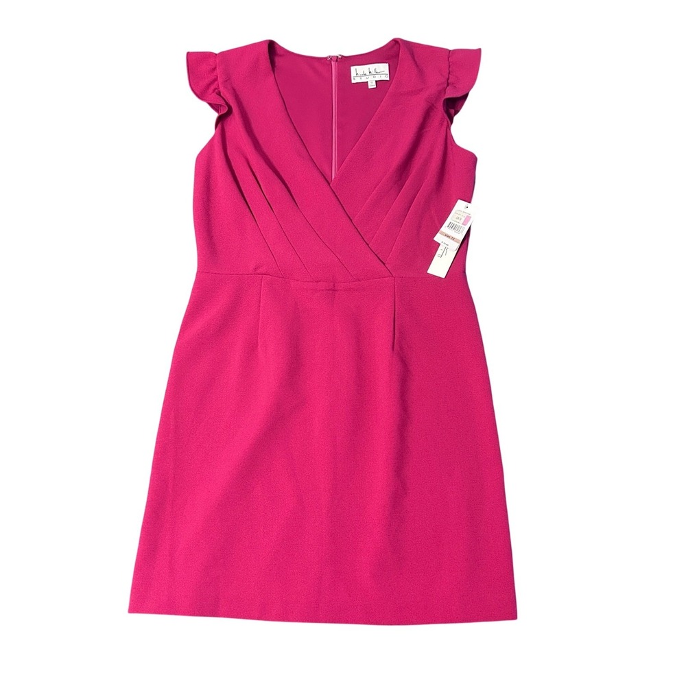 Nicole Miller Dress Womens 12 Pink Studio Ruffle Sleeve Surplice Sheath NWT - Picture 2 of 10